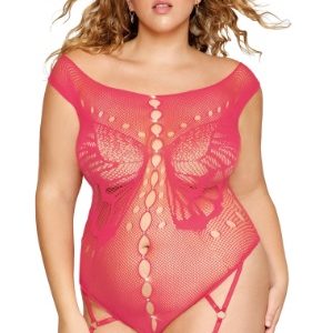 SEAMLESS BUTTERFLY GARTER TEDDY WATERMELON OSQ