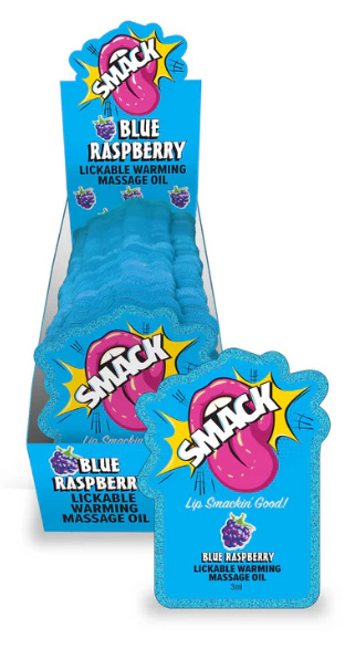 SMACK LICKABLE MASSAGE OIL 36 PC DISPLAY BLUE RASPBERRY