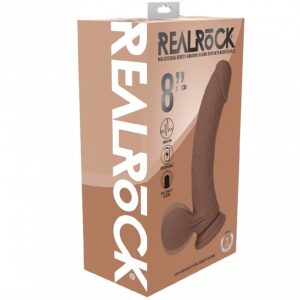 REALROCK RECHARGEABLE DUAL LAYERED VIBRATING CURVED 8IN W/BALLS TAN