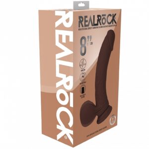 REALROCK RECHARGEABLE DUAL LAYERED VIBRATING CURVED 8IN W/BALLS BROWN
