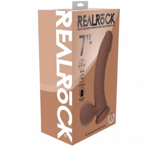 REALROCK RECHARGEABLE DUAL LAYERED VIBRATING CURVED 7IN W/BALLS TAN