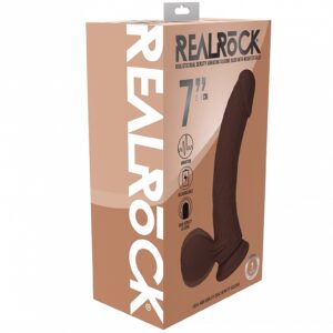 REALROCK RECHARGEABLE DUAL LAYERED VIBRATING CURVED 7IN W/BALLS BROWN