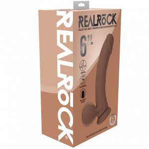 REALROCK RECHARGEABLE DUAL LAYERED VIBRATING CURVED 6IN W/BALLS TAN