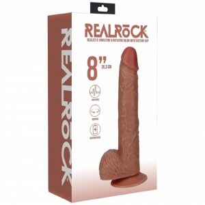REALROCK 8IN VIBRATING ROTATING COCK W/BALLS TAN