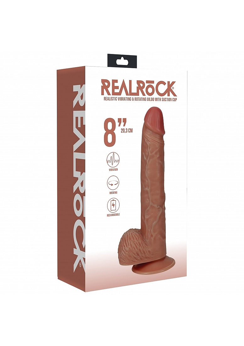 REALROCK 8IN VIBRATING ROTATING COCK W/BALLS TAN