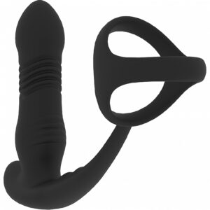 LEVELZ VIBRATING & THRUSTING SILICONE PROSTATE MASSAGER W/TRIO O COCK RING BLACK