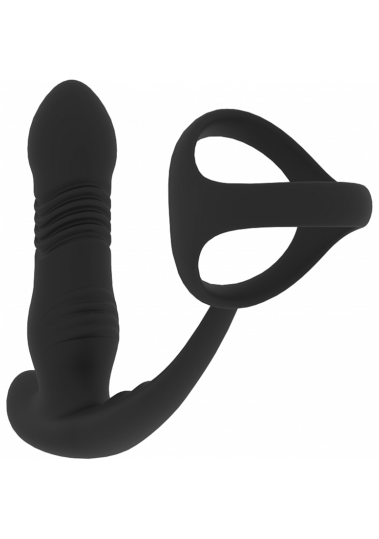 LEVELZ VIBRATING & THRUSTING SILICONE PROSTATE MASSAGER W/TRIO O COCK RING BLACK