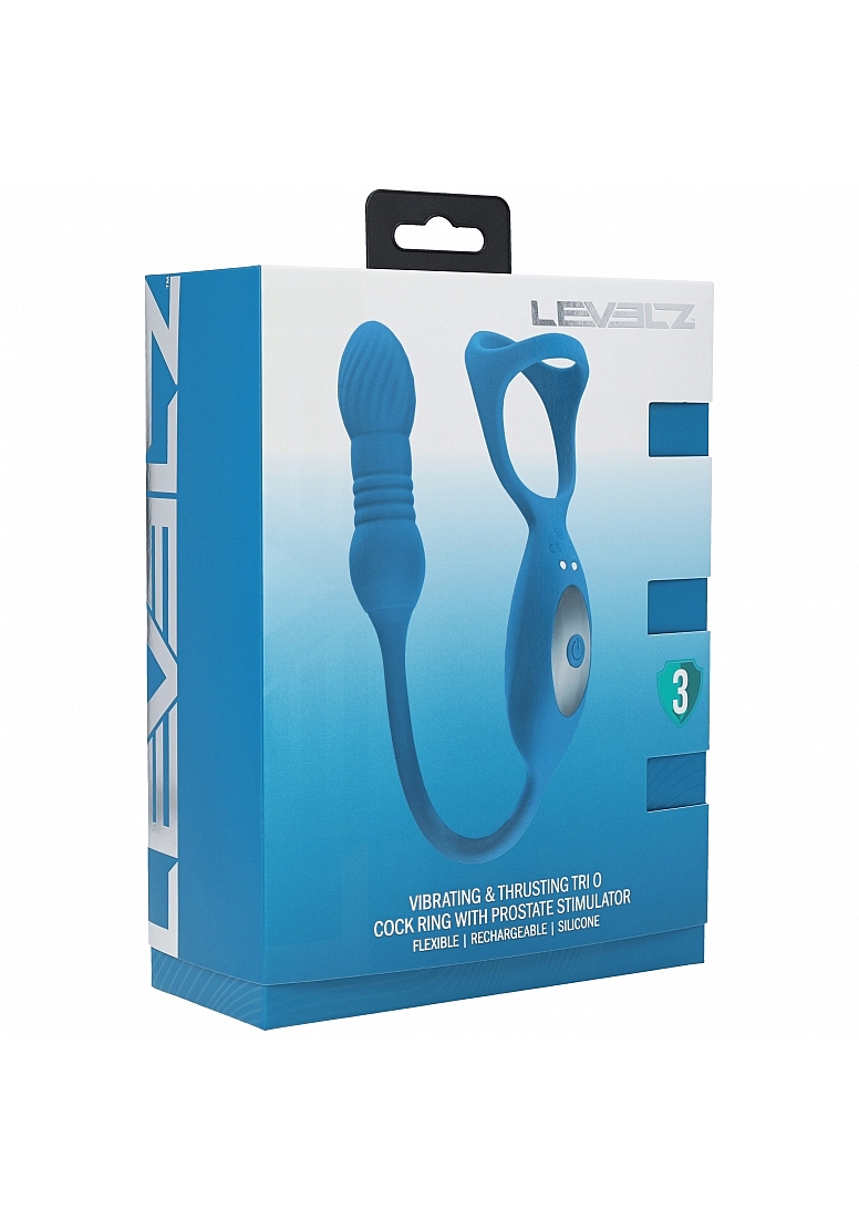 LEVELZ VIBRATING & THRUSTING TRI O COCK RING W/ PROSTATE STIMULTOR TEAL