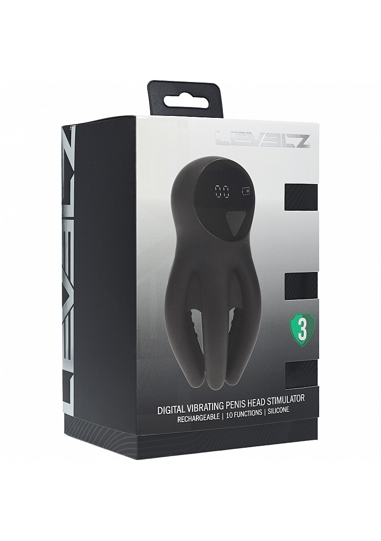 LEVELZ DIGITAL VIBRATING SILICONE PENIS HEAD STIMULATOR W/ TENTACLES BLACK