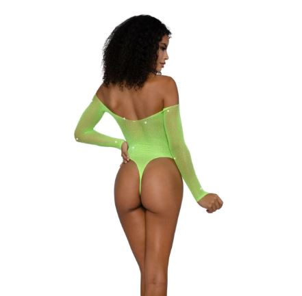 DREAMGIRL RHINESTONE OFF SHOULDER BODYST NEON LIME