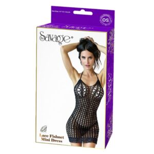 LACE FISHNET MINI DRESS BLACK